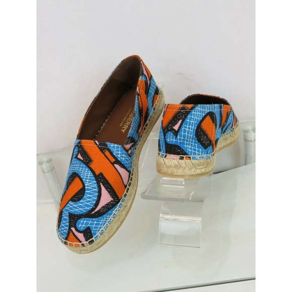 NIB BURBERRY BEACH DORWOOD CANVAS MULTI MONOGRAM PRINT ESPADRILLE FLATS 43 US 10 - Picture 6 of 9